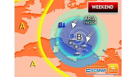 Meteo: Weekend, impulso gelido dai Balcani, tornano Pioggia e Neve