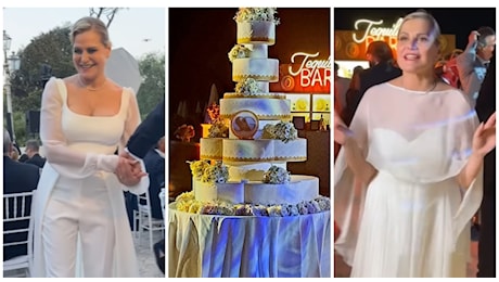 Simona Ventura: il cambio d'abito al matrimonio, il party in spiaggia e la torta di 5 piani di Iginio Massari