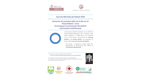 ASL Lecce: 10 novembre Lecce Giornata prevenzione diabete