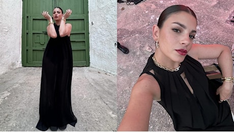 Emma in nero canta al matrimonio in Sicilia: il look con abito vedo non vedo per le nozze