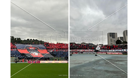 Cosenza-Catanzaro, le coreografie degli ultras rossoblù