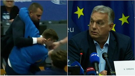 Ue, manifestante tenta di aggredire Orban durante una conferenza stampa: il giovane placcato dalla scorta del premier ungherese