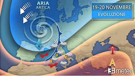 Meteo prossima settimana (18-24) - Forte maltempo atlantico sull'Italia con pioggia copiosa, neve e venti di burrasca.