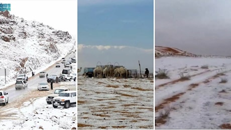 La neve nel deserto dell’Arabia Saudita: non era mai successo. Le foto stanno facendo il giro del mondo