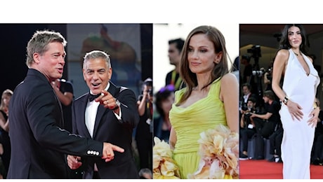 Venezia, pagelle dei look: Clooney in smoking, Pitt anni '70 (9). Chiara Iezzi regina dei fiori (9), Giulia Salemi in total white (7), Clooney e Pitt gemelli di look (9)