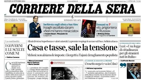 Il Corriere della Sera in prima pagina sul caso ultras: Simone Inzaghi ascoltato dai pm