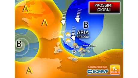 Meteo: impulso Freddo nei Prossimi giorni, Vortice con Piogge e Neve anche a quote collinari al Centro Sud