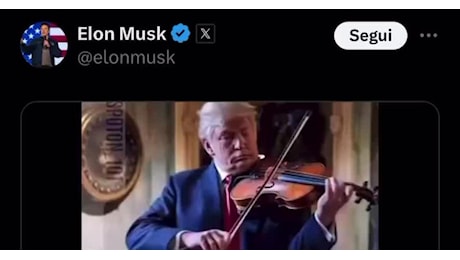 Trump al violino deliziato dalle dimissioni del primo ministro canadese Trudeau, il VIDEO ironico pubblicato da Elon Musk