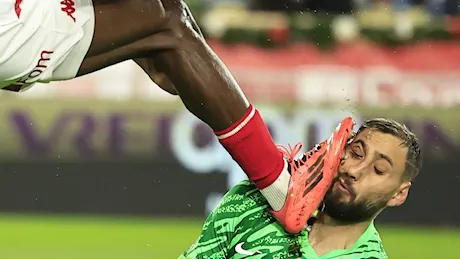 Monaco-PSG, terribile calcio in faccia a Gianluigi Donnarumma