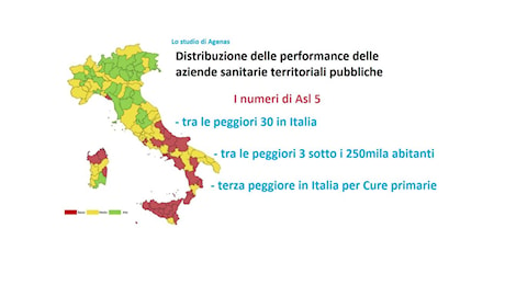 Lo studio dell’agenzia ministeriale Agenas sulle performance sanitarie: Asl 5 è la peggiore del Nord Italia e di buona parte del Centro