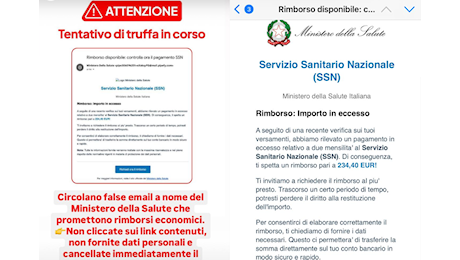“Rimborso per importo in eccesso”: la mail truffa intestata al Ministero della Salute. Non cliccare