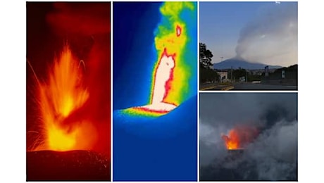 Etna in eruzione, fontana di lava e nube di cenere alta 5 km. Allerta rossa a Stromboli. FOTO