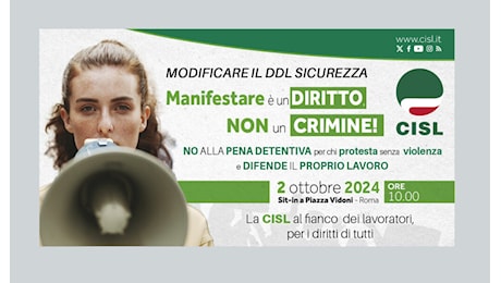 DDL sicurezza. Domani sit-in della Cisl a Roma a piazza Vidoni